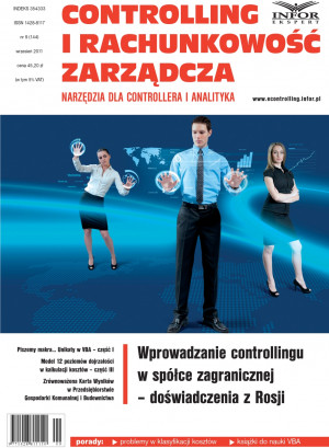 Controlling i Rachunkowość Zarządcza Wydanie 9/2011 - 